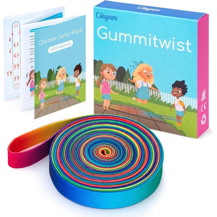 Set GummiTwist Cikyner pentru Copii, Elastic 4m, Latex Curcubeu Jocuri