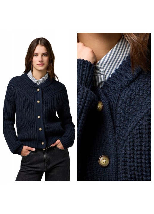 Női kardigán, Wrangler, XS méret, Sötétkék, Western kardigán, Egyenes Regular szabás, Gombok, Összetétel 50% gyapjú, 50% akril