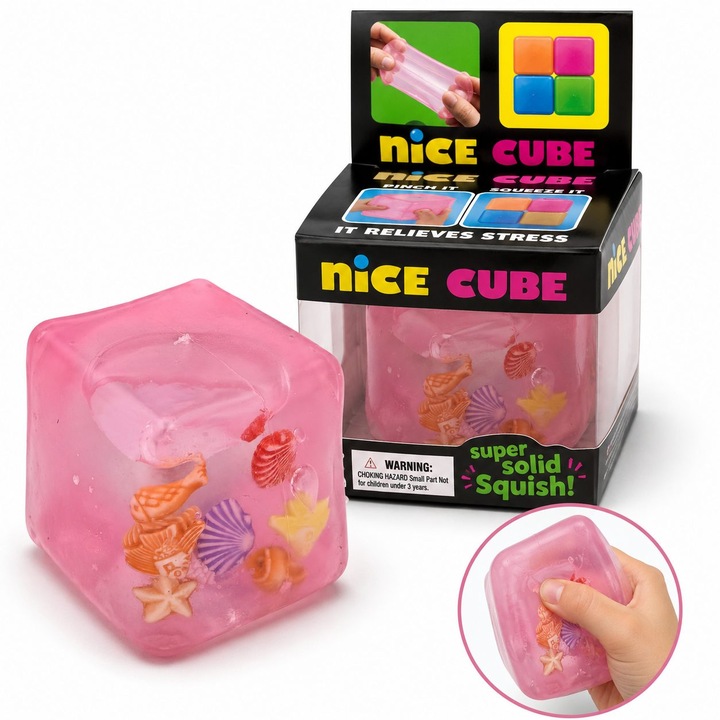 Jucarie Squishy Cub Gheata TrioStore® Cu Stea Marina, Jucarie Antistres Slow Rising 110 g, Cub Fidget Senzorial Comprimabil, Squishy Moale Pentru Copii Si Adulti, Model Ice Cube Albastru, Relaxare Si Concentrare