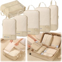 Set Organizatoare Compresie Pentru Bagaj, Ciron Travel, 6 Piese, Marimi Diferite, Bej, Material Textil Respirabil, Pentru Valiza Dulap Calatorie Avion, Include Geanta Incaltaminte, Economisire Spatiu, Protectie Haine Si Antifonare