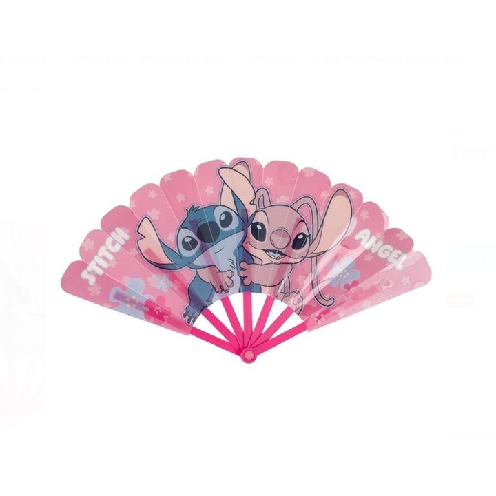 Evantai pentru copii Stitch, 24, 5 cm, pliabil, roz, usor si compact, ideal pentru zilele calduroase, vacanta si plaja
