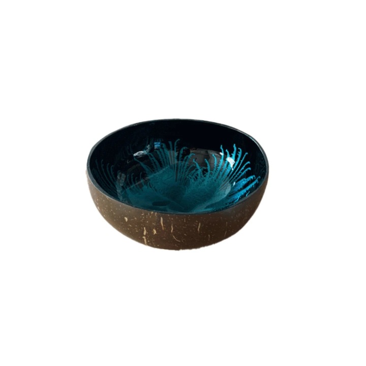 Bol decorativ din nuca de cocos, multifunctional, maro, 15x15x7cm