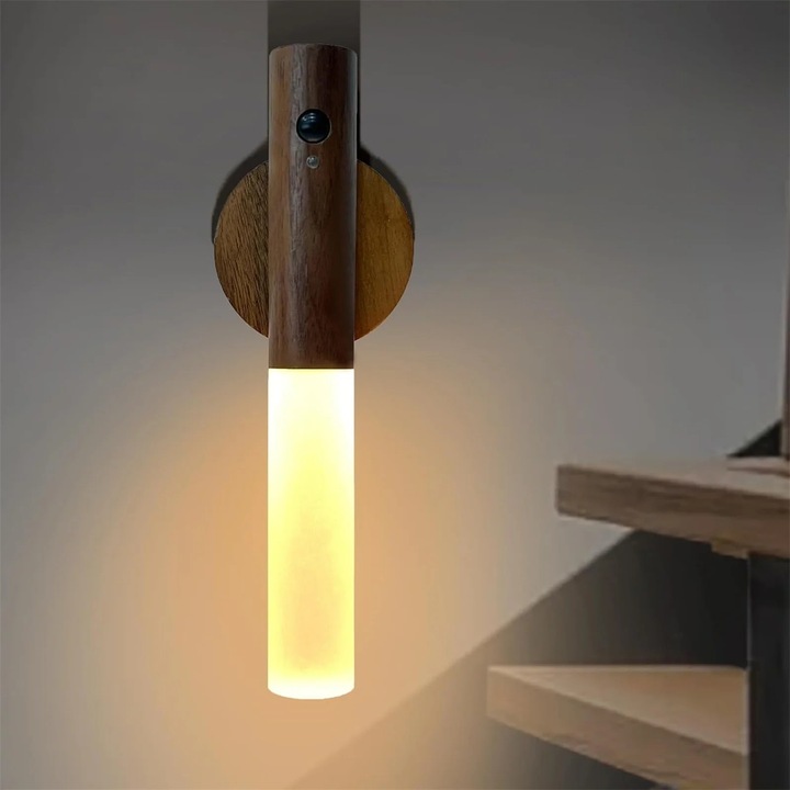 Lampa de veghe cu senzor de miscare ZYBLSSBB LSM2xh10986-BCS0246611-1, montare magnetica, reincarcabila 500mAh, LED 1W 2700–3000K lumina calda, corp lemn/ABS, IP20, culoare lemn