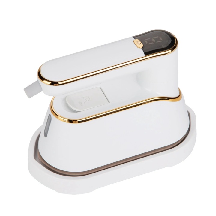 Aparat de calcat cu aburi portabil, 1200W, 4 moduri, afisaj LCD, compact, alb, 17x12x8cm