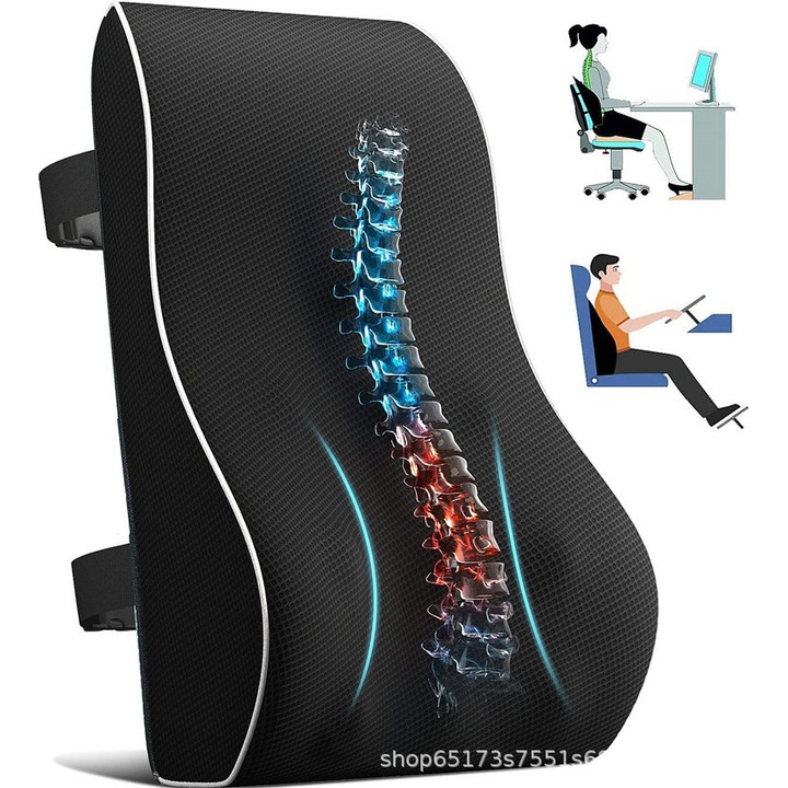 Ergonomikus Deréktámasz, Bytelike, Prémium Memóriahab, Lélegző/Bársony Levehető Huzat, Dupla Rögzítési Rendszer, Ideális Autósüléshez, Irodai és Kerekesszékhez, 45x40x13cm