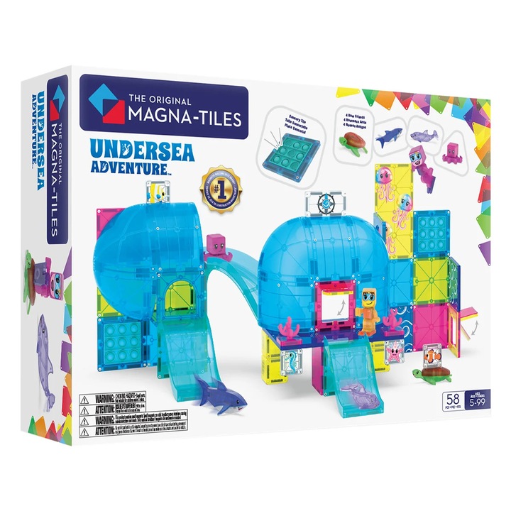 Set de construcție Magna-Tiles Undersea Adventure, 58 piese, multicolor, pentru 3-9 ani