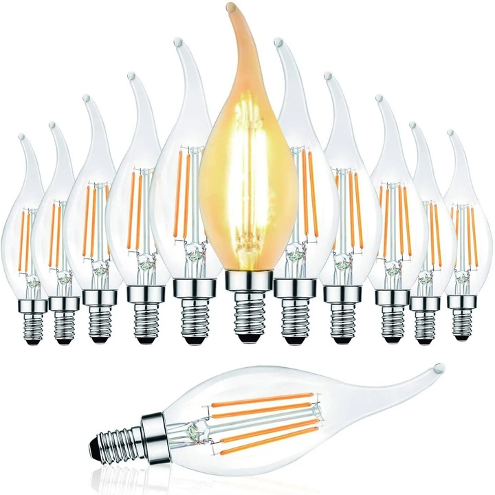 Set 12 Becuri LED Dimmabile, Flacara, Alb Cald, 28.8x19.9cm