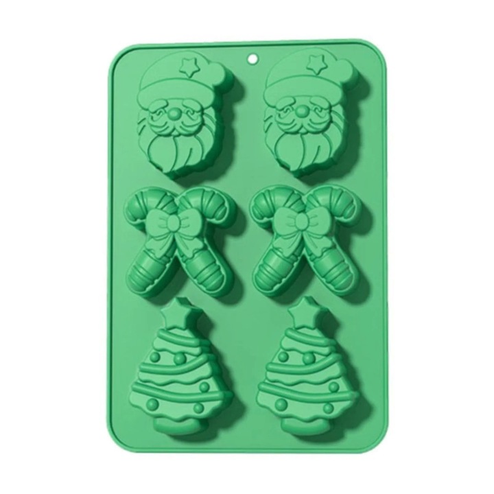 Set forme silicon Craciun, 3D brad fulg zapada Mos Craciun om de zapada, verde, 25.5x17.8x3.3cm