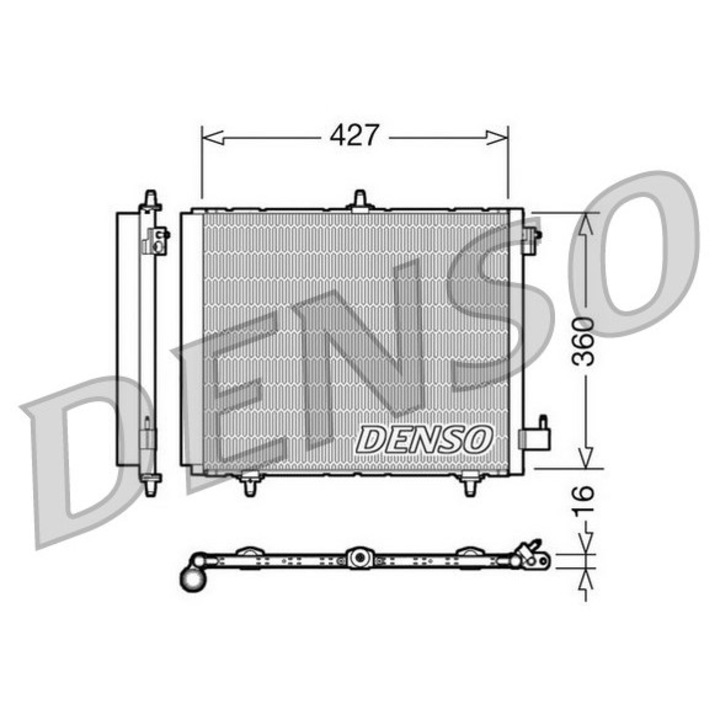 Denso klíma radiátor, szárítóval, 16mm vastagság, 427mm szélesség, 360mm magasság