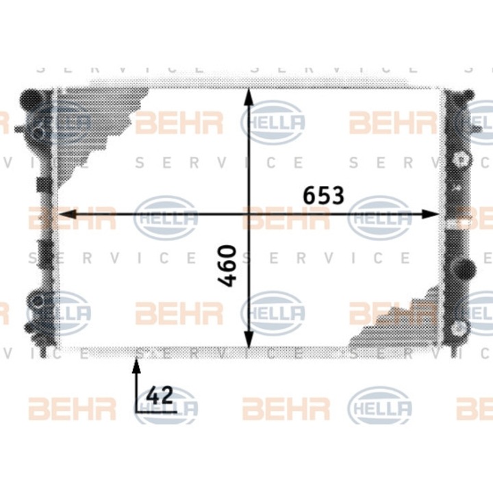 Hella motorhűtő radiátor Opel Omega B-hez, 653x460x42mm, klímás járművekhez