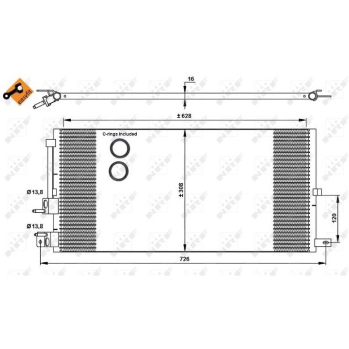 NRF klíma radiátor, 16mm vastagság, 308mm szélesség, 628mm magasság