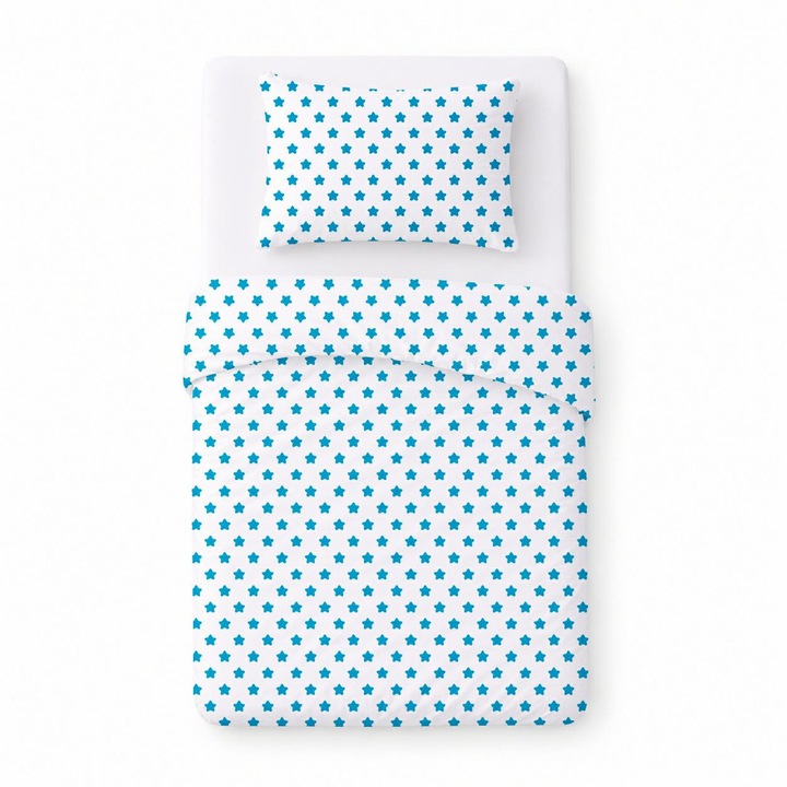 Pamut ágynemű gyerekeknek 100x135 fehér kék csillagokkal, modern gyerek minta - COTTON HOME KIDS