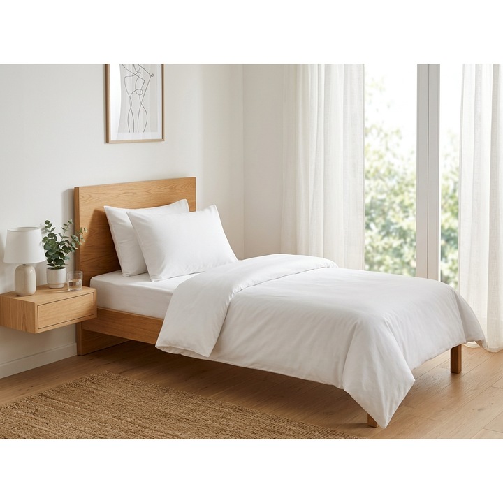 Prémium Ágynemű – 100% Ranforce Pamut Fehér – 4 részes, 90x200cm-es ágyhoz, Gumis Lepedő