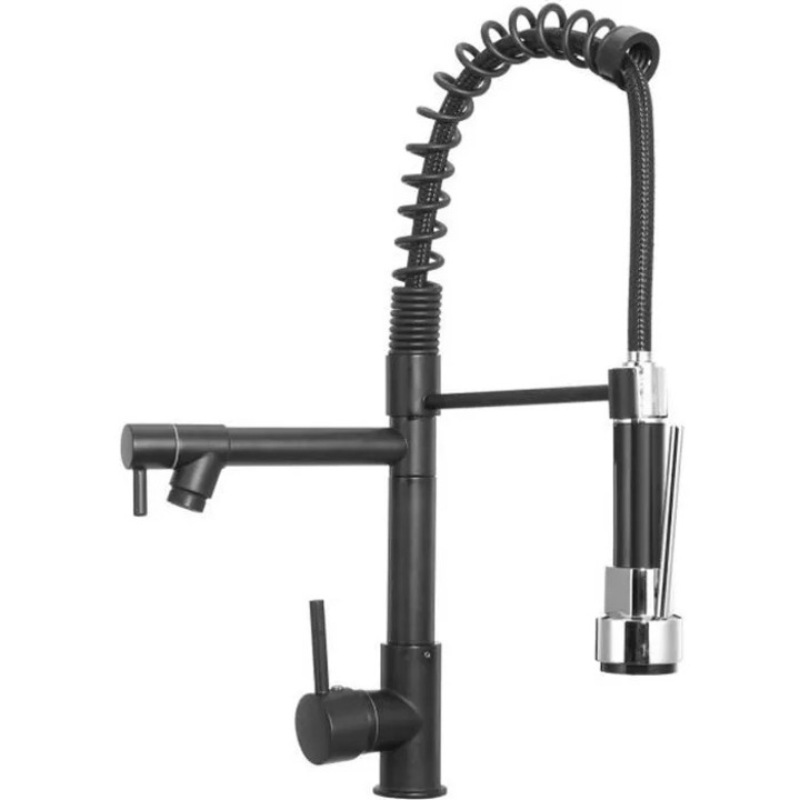Konyhai csaptelep, OEM, sárgaréz, kihúzható, fekete, 490x80mm