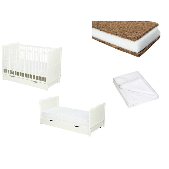 Комплект Дървено легло Julia 120x60 см + Матрак Cocos Confort II + Водоустойчива защита Qmini