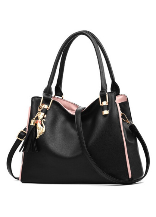 Női táska, fekete, válltáska, crossbody, nagy kapacitású, PU