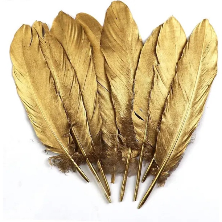 Set 50 pene naturale aurii 4-6 inch pentru decor si artizanat