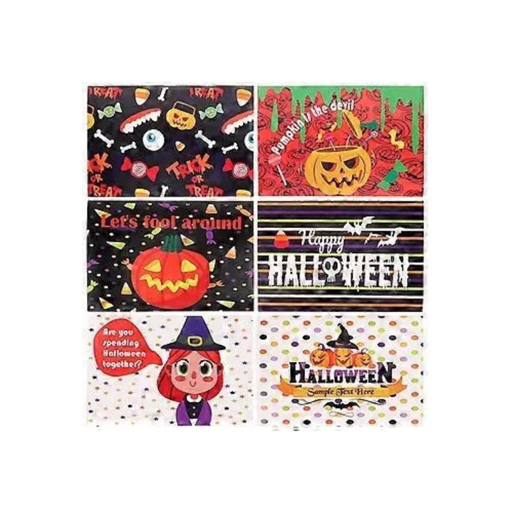 6 db Halloween üdvözlőlap készlet, karton, 20x15x0.1cm, többszínű