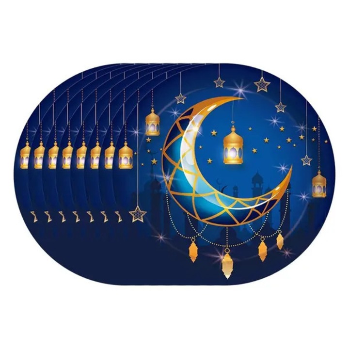Decoratiune Eid Mubarak, hartie, albastru, dimensiuni variate