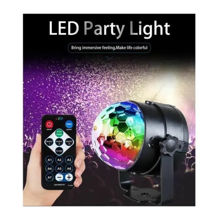 LED diszkó lámpa távirányítóval, 7 mód, többszínű, 15x10x8cm