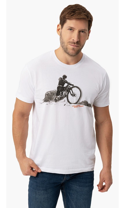 Férfi pamut póló grafikus mintával, Comfort Fit, Volcano T-Daren, fehér, M