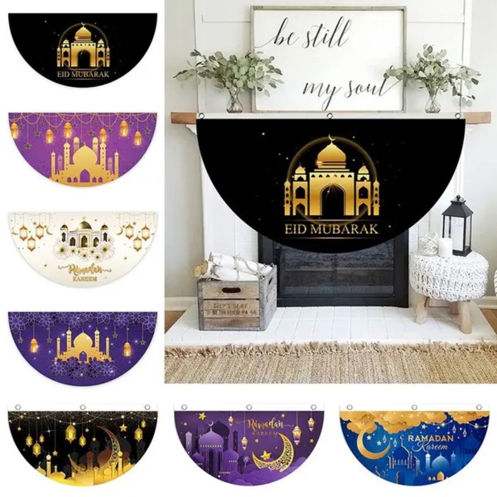 EID Mubarak dekoratív zászló, textil anyag, fehér lila fekete, 45x90cm