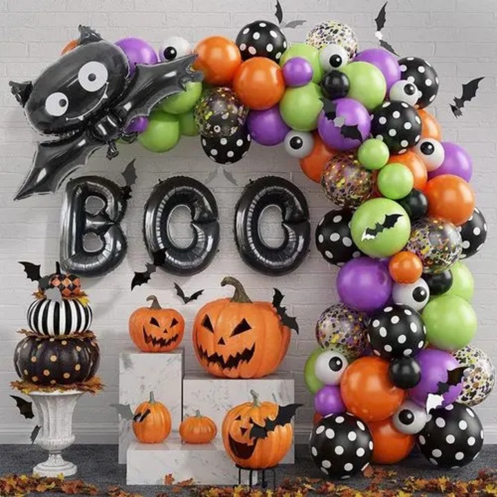 Többszínű latex Halloween léggömb dekorációs készlet 30x45cm