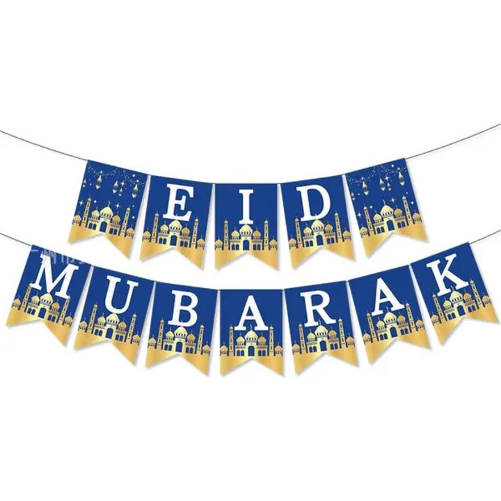Banner Eid Mubarak, hartie, albastru, 75g, set