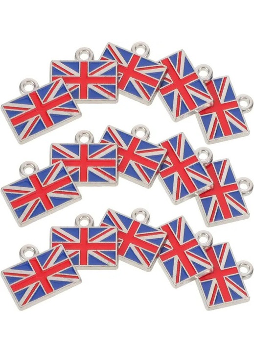 25 db kulcstartó medál készlet, Nagy-Britannia zászlaja, többszínű, 2x1.7x0.2cm