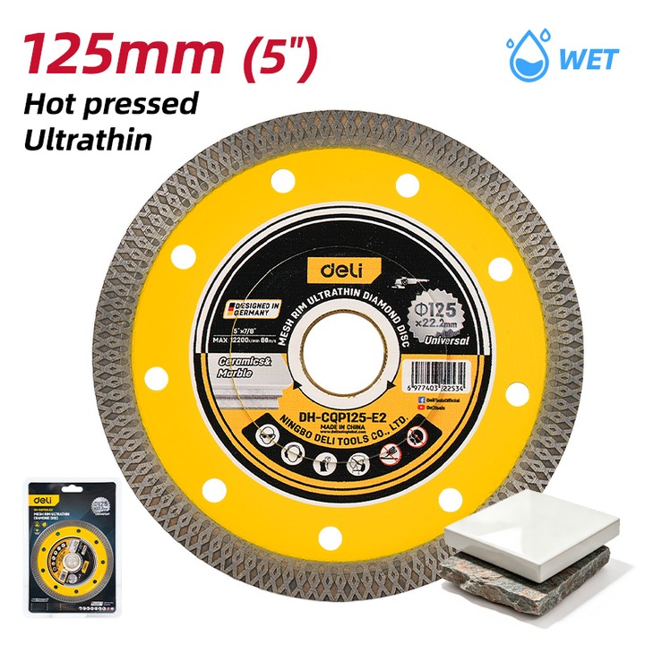 Ultra-vékony gyémánttárcsa hálós éllel 125x22,2 mm EDH-CQP125-E2 YELLOW TOOLS SOROZAT