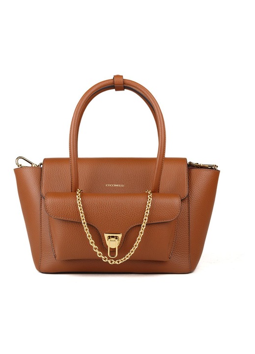 Geanta de mana Coccinelle Double Beat piele maro cognac