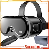 Ochelari VR 3D, Socodox, pentru Telefon 5‑7", cu Telecomanda Bluetooth, Camp Vizual 120°, Lentile Anti‑Lumina Albastra, Reglare IPD si Distanta Focala, Compatibili iPhone si Android, pentru Jocuri, Filme si Aplicatii VR, Negru
