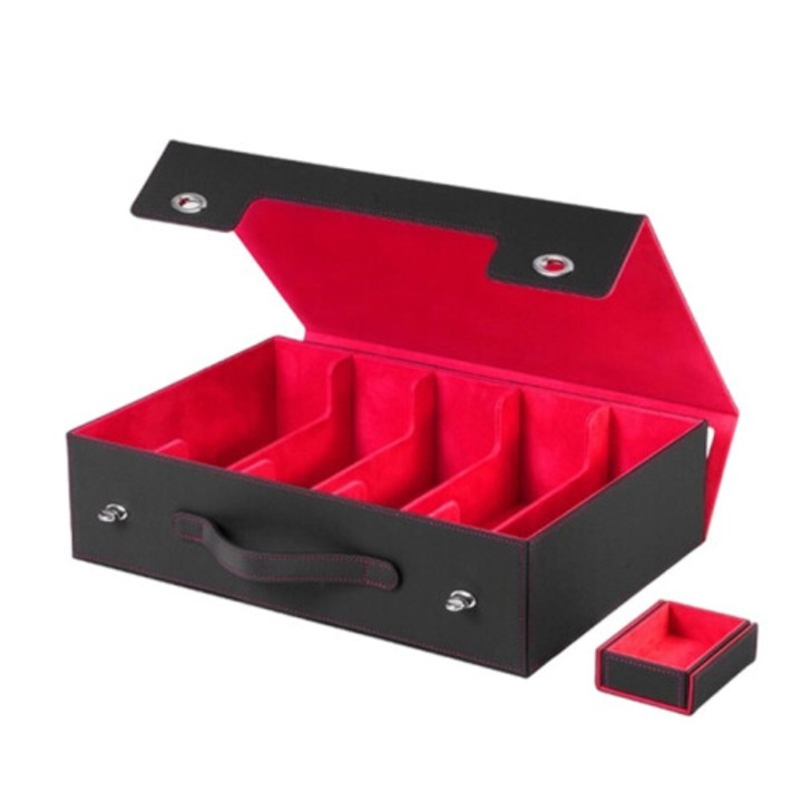 Cutie depozitare carti joc 5 randuri cu maner, capacitate 3900+ carti, organizator top loaders
