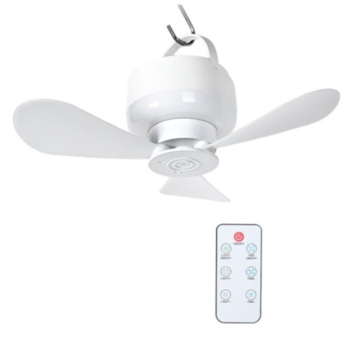 2 az 1-ben hordozható kemping ventilátor LED világítással és távirányítóval, újratölthető akkumulátor