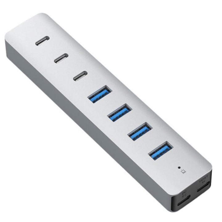 Többportos USB elosztó 4 USB3.1 3 Type C3.1 tápellátással, fekete
