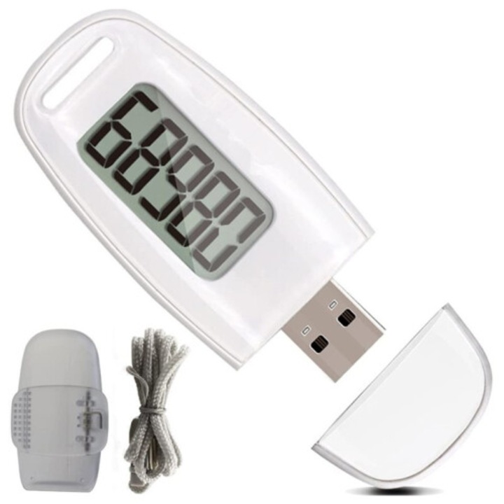 Bratara fitness pedometru 3D reincarcabila USB alb cu clips