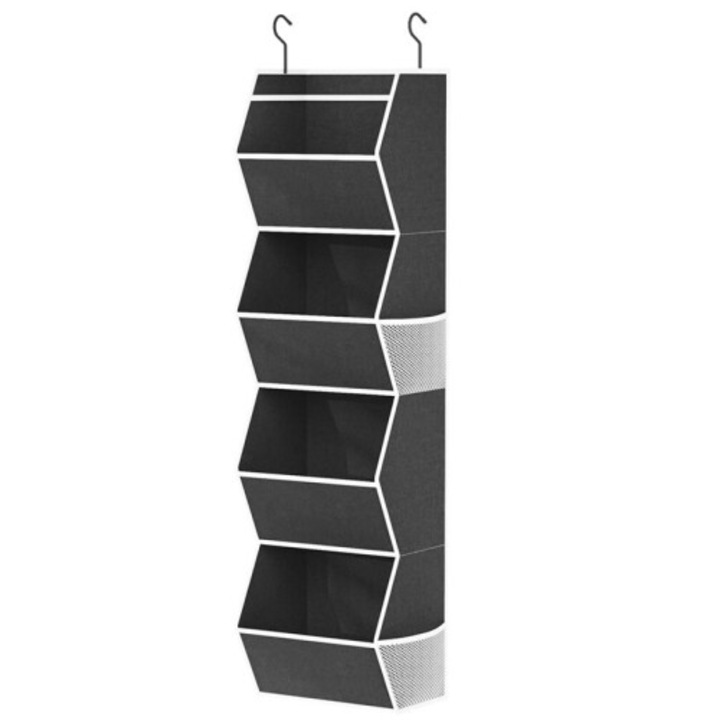 Organizator haine suspendat cu buzunar plasa, pentru dulap textil, alb
