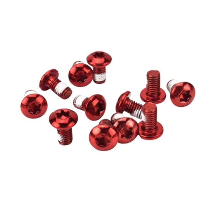 Suruburi frana disc bicicleta, 12 buc, otel inoxidabil, rosu, 5x10mm