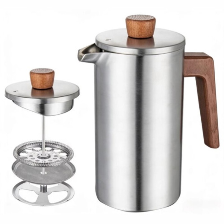 Cafetiera French Press din otel inoxidabil cu izolatie dubla vidata maner