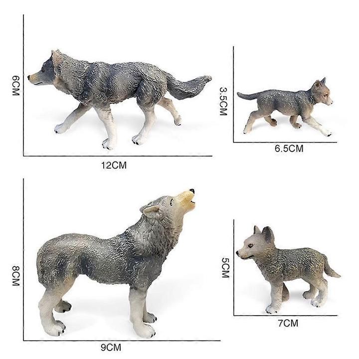 4 db farkas figura készlet, PVC, többszínű, 12x2.5x6cm/9x3x8cm/7x2x5cm/6.5x2x3.5cm