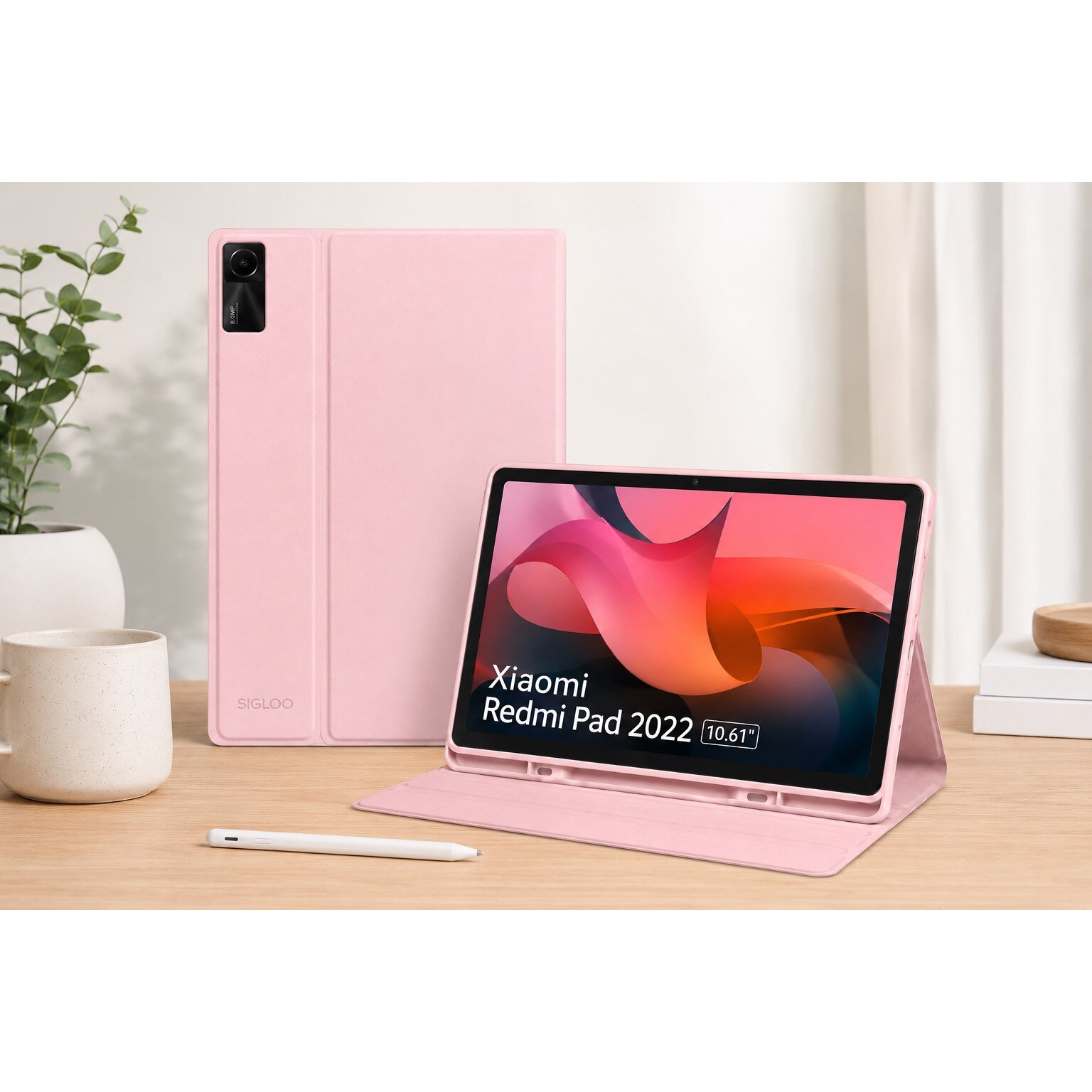 Husa Office SIGLOO pentru Xiaomi Redmi Pad (2022), 10.61", Functie Stand, Inchidere Magnetica, Protectie Completa, Material Premium, Roz