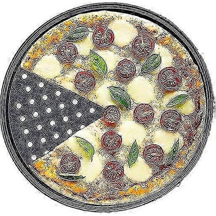 Kerek pizzatálca, szénacél, perforált, 30x30cm
