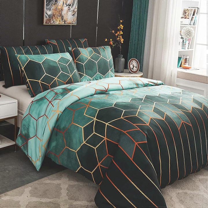 Geometrikus boho mikroszálas ágyneműgarnitúra, 240x220cm, többszínű, 50x75cm, 2 párnahuzat