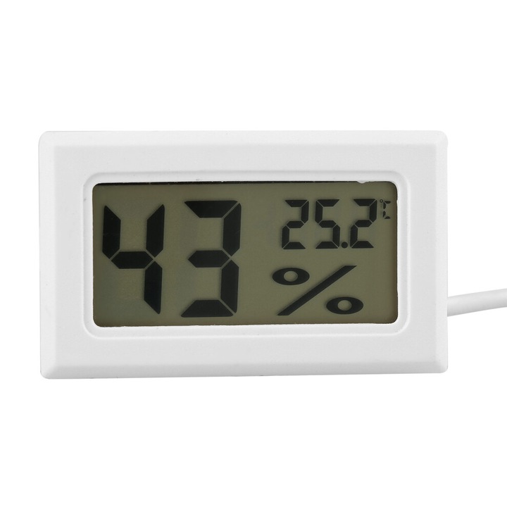 Termometru higrometru digital cu sonda externa, alb, 4.8x2.9x1.6cm