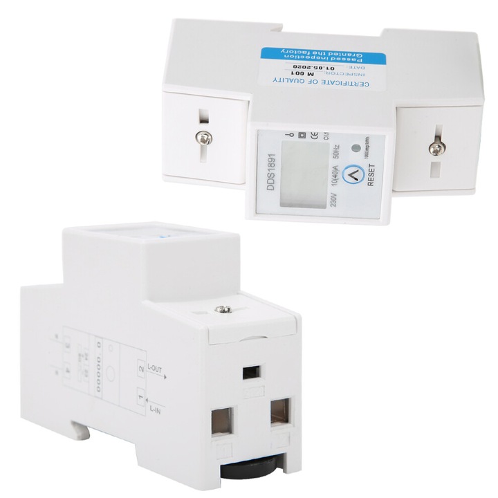 Egyfázisú energiamérő 10(40)A 230V 50Hz megvilágított LCD 35mm