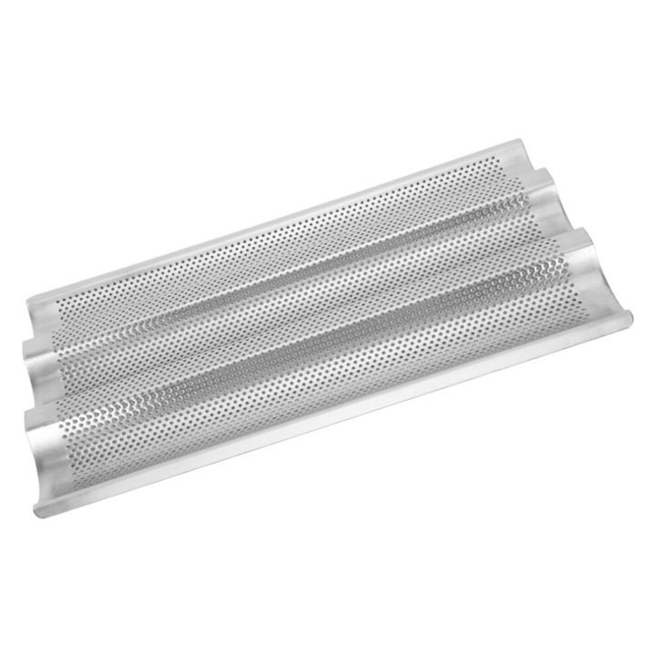 Tava copt baghete 3 caneluri inox argintiu 38.5x25cm