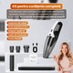 Hordozható 2 az 1-ben kézi porszívó, autóba és otthonra, 6000 Pa, vezeték nélküli, USB Type-C, mosható HEPA szűrő, 500 ml gyűjtőtartály, komplett tartozékok, 4000 mAh, fehér-fekete