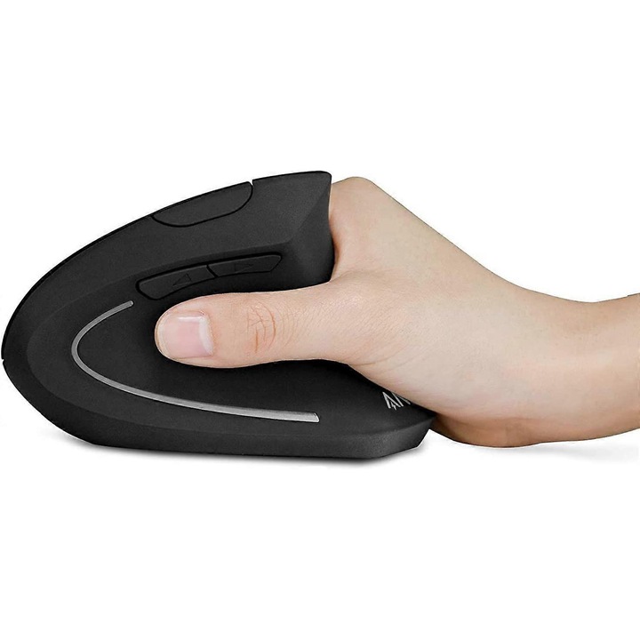 Egér ergonomikus vezeték nélküli függőleges, fekete, 123x75x62mm