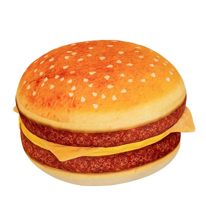 Perna decorativa hamburger 3D, plus, multicolor, 40x40cm