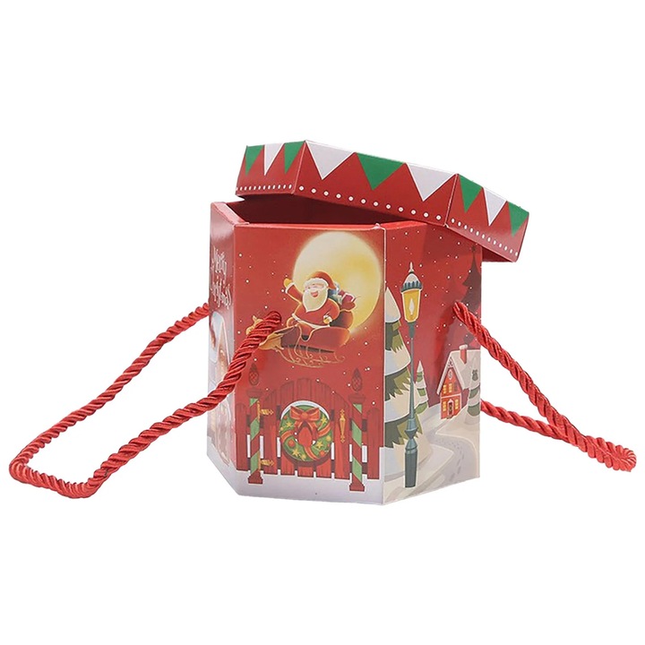 Cutie cadou hexagonala Craciun multicolor 10x10x10cm set